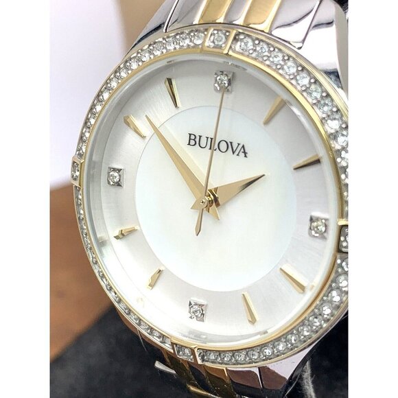 Bulova Women's Watch 98L273 Mother of Pearl Dial Crystal Accent Two Tone - Picture 1 of 13